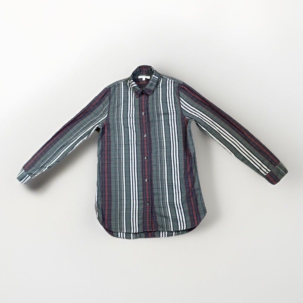 Madewell Womens LS Button Up Green Navy Red Grey Striped Shirt Size XS